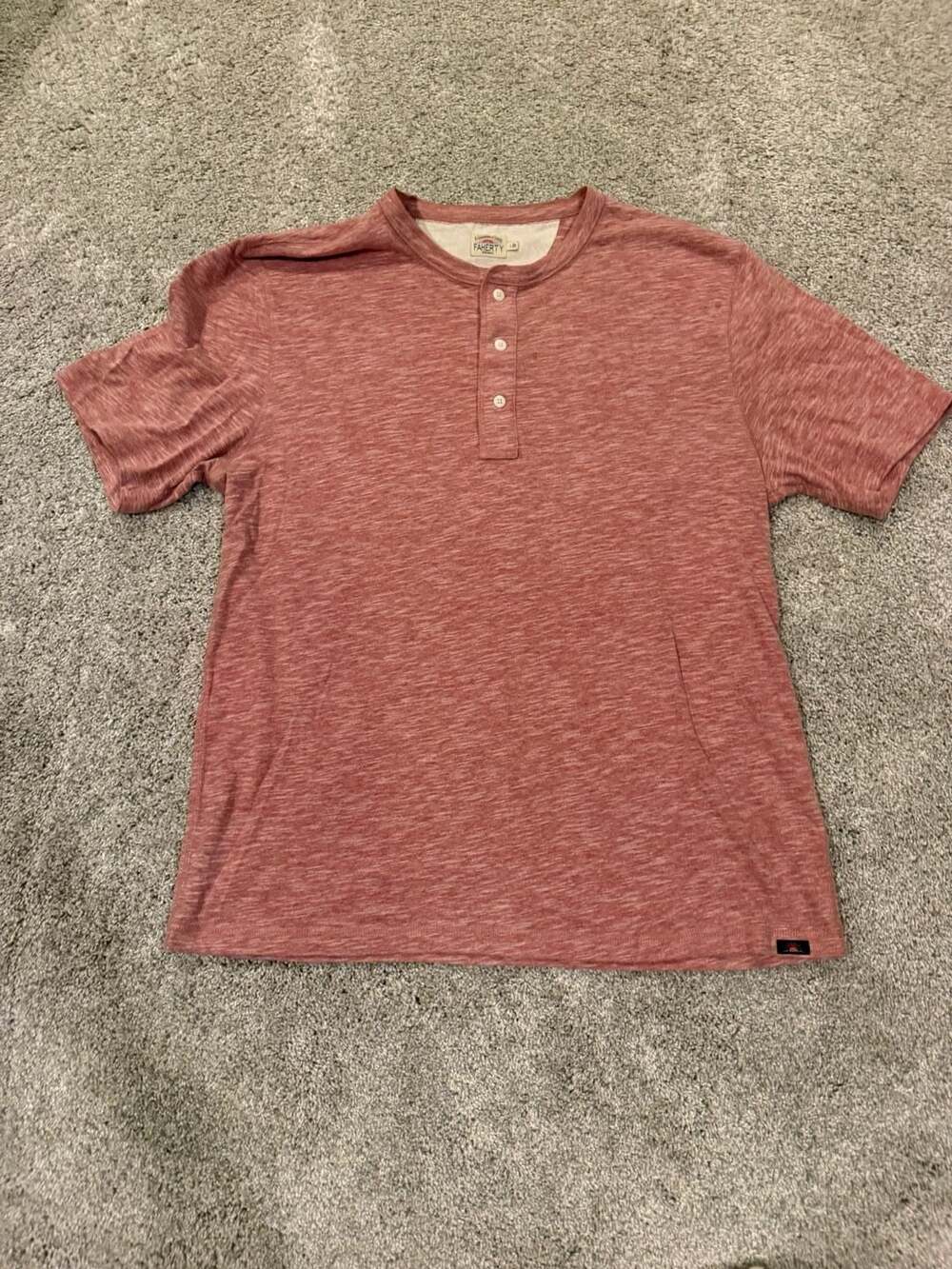 Faherty Short Sleeve Henley Size L Red Heathered